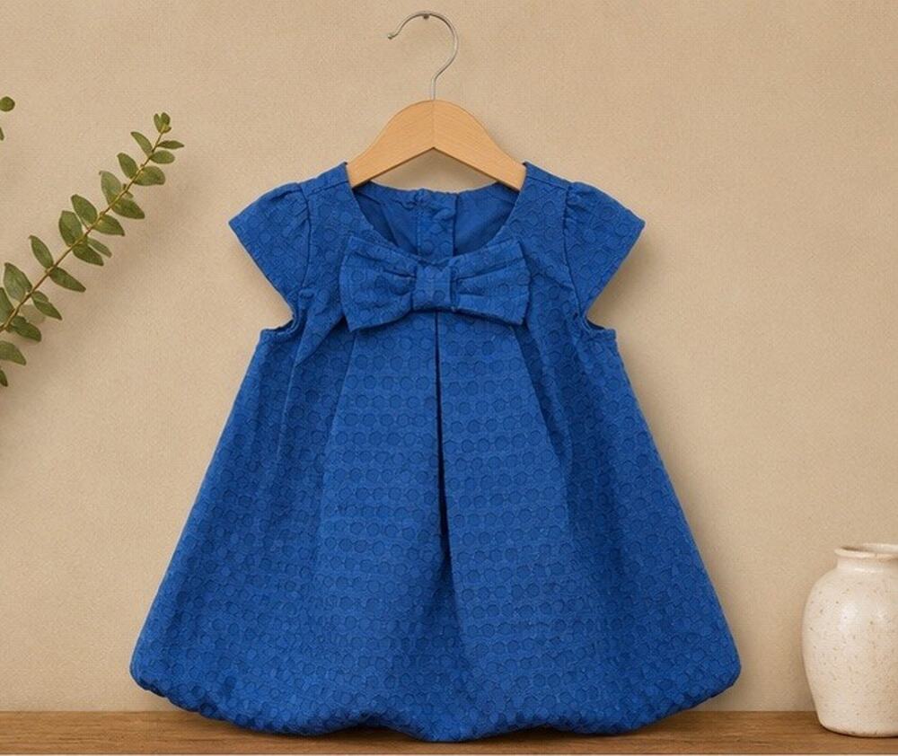 Gymboree Toddler Girls Jacquard Dot Dress Royal Blue Short Cap Sleeves Size 6-12